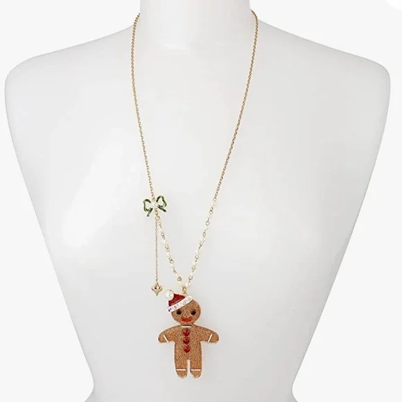Betsey Johnson Gingerbread Man Statement Pendant Necklace - Picture 9 of 10